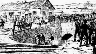 An engraving of the entrance to Park Slip Colliery