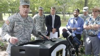 Army Major General Stephen Lyons speaks during a news conference at the base in Fort Lee, Virginia 25 August 2014