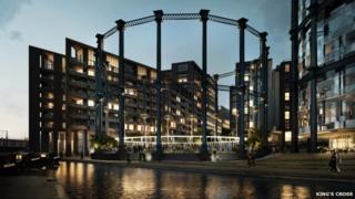 An artist's impression of the gasholder park at night