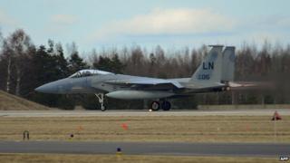 US Air Force handout picture of an F-15C Eagle taking off in Lithuania (March 2014)