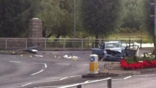 Scene of crash at roundabout in Queens Street in Enniskillen