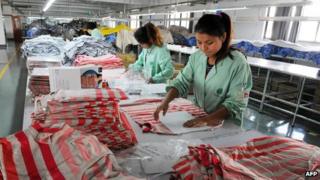 Workers in a clothing factory in China's Anhui province
