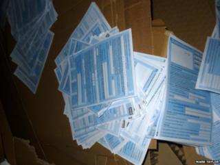 Patient declaration forms among recycling waste