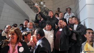 Activists celebrate the approval of the same-sex marriage bill in Mexico City on 21 December, 2009.