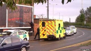 Emergency services and billboard art in Peterborough