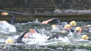 Swimmers in triathlon