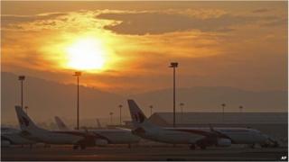 Malaysia Airlines planes on the tarmac at Kuala Lumpur International Airport in Sepang, Malaysia on 24 September 2014