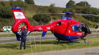 Air ambulance on A38. Pic: Shaunay Palmer