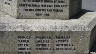 Names on the Lydford War Memorial