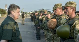 President Petro Poroshenko speaking to Ukrainian soldiers at Mariupol airport - 8 September 2014