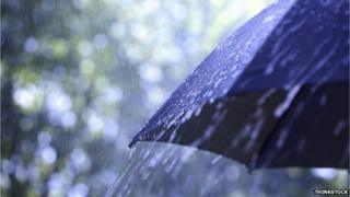 Rain on a black umbrella