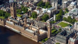 Aerial shot of the House of Parliament and Portcullis House