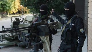 Soldiers of the Ukrainian self-defence battalion "Azov" at their base near Mariupol (16 September 2014)