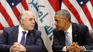 US President Barack Obama meets with Iraqi Prime Minister Haider al-Abadi during the United Nations General Assembly in New York 24 September 2014