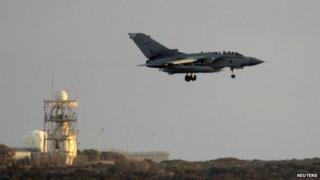 An RAF Tornado jet landing in Cyprus