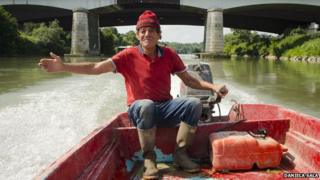 Cesare Bergamini in his boat