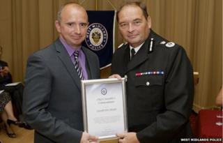 PC Peter McGinn and West Midlands Police Chief Constable Chris Sims (left to right)