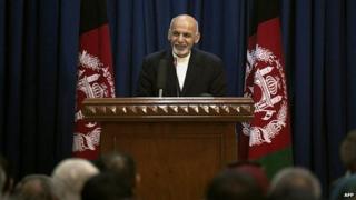 Afghan President Ashraf Ghani speaks at a ceremony in Kabul, Afghanistan - 01 October 2014