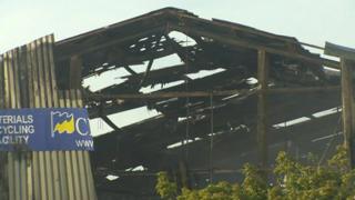 Burnt out roof of an industrial unit