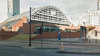 Tram tracks outside Manchester Convention Complex