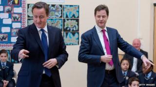 David Cameron and Nick Clegg in school