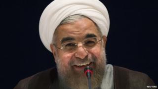 Iran's President Hassan Rouhani speaks during a news conference at the United Nations on 26 September 2014