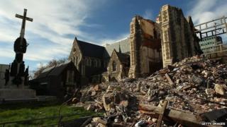 Christchurch cathedral seen soon after the 2011 earthquake