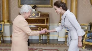 The Queen greets Angelina Jolie