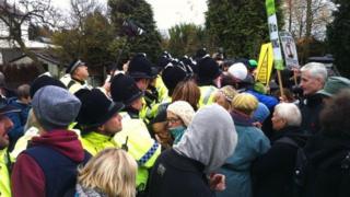 Police at the anti-fracking protests in Barton Moss