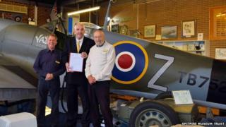 John Knott, volunteer, Ken Wills, chairman of the Spitfire Museum Trust and Gerry Abrahams, volunteer, in front of the museum’s Spitfire