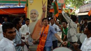 BJP supporters celebrate in Mumbai