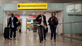 International arrivals at Gatwick airport