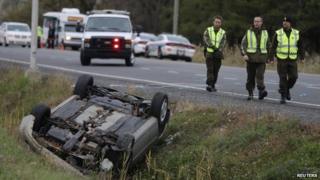 The scene of the car crash in St-Jean-sur-Richelieu, Quebec