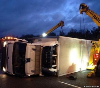 Overturned lorry on A1(M)