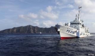A Japanese coast guard vessel near the Diaoyu/Senkaku islands, 18 August 2013
