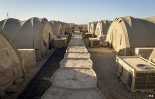 Soldiers' tented accommodation is left deserted in Camp Bastion, Afghanistan, after British troops handed Camp Bastion over to Afghan forces