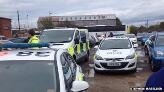 Police vehicles at the stadium
