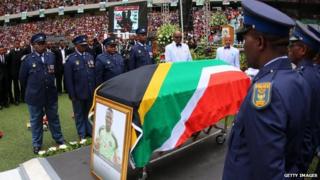 Senzo Meyiwa's coffin at his funeral, 1 Nov 2014