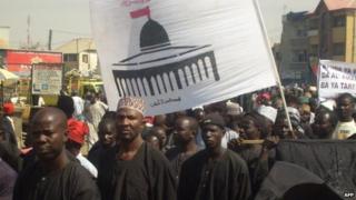 Shia Muslims march through the streets of the northern Nigerian city of Kano on 7 January 2009 in protest against the Israeli bombardment of Gaza
