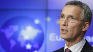 Nato Secretary General Jens Stoltenberg addresses the media after meeting with EU foreign policy