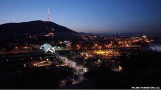 a night view of Tbilisi, Georgia