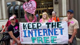People protesting about net neutrality rule changes