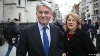 Andrew Mitchell with his wife outside the High Court