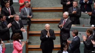 Indian Prime Minister Narendra Modi is welcomed as he arrives to address lawmakers in Canberra