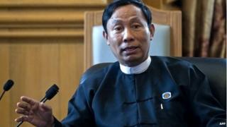 Parliament speaker Shwe Mann talks to members of the media in Nay Pyi Taw, Myanmar, on 16 August 2013