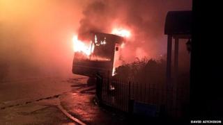 Bus fire in Great Offley