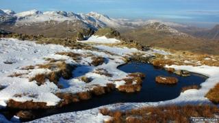 View of Crinkle Crags, Scafell and Bowfell