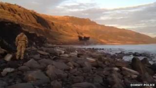 Explosion on Church Cliff beach in Lyme