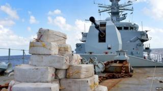 Drugs on deck of HMS Argyll. Pic: MoD