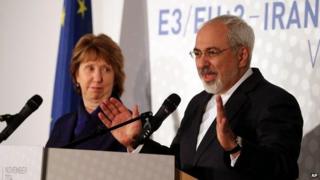 Former EU foreign policy chief Catherine Ashton and Iranian Foreign Minister Mohamad Javad Zarif in Vienna - 24 November 2014